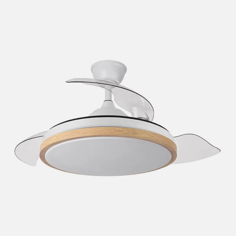 Ventilador Dc Evros 72w 6120lm Blanco/haya 107d 3asp.desplegables 3000-4000-6000k Remoto+reg.intensidad+temporizador+memoria 