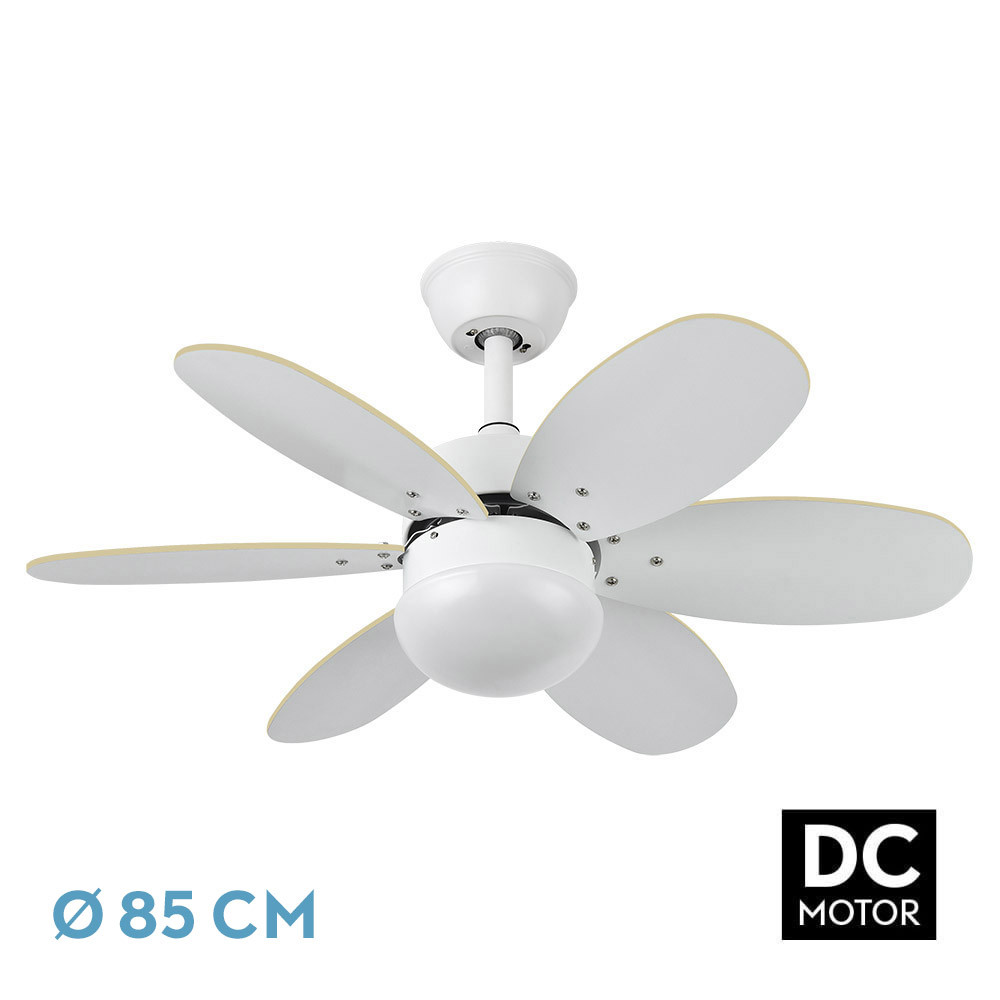 Nº17 Ventilador Dc Alves 2xe27 Blanco Con 6 Aspas Rev. Blanco/haya 41x85d C/ Remoto Y Temporizador