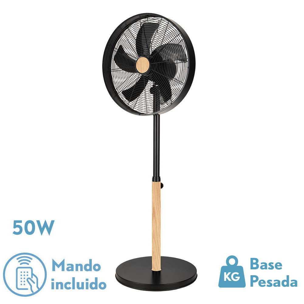 VENTILADOR DE PIE FALCON NEGRO/HAYA 3VEL.50W.5ASPAS OSCILANTE Y ROTATORIO REGX45X39CM
