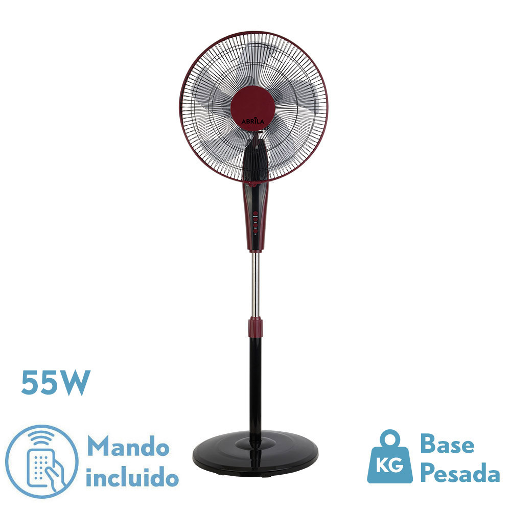 VENTILADOR DE PIE BORLON NEGRO/BURDEOS 3 VEL.55W 5X2 ASPAS ORIENTABLE+ REMOTO+ TEMPORIZADOR REGX43X40 CM