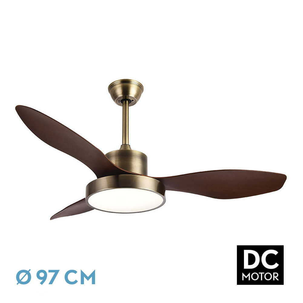 Nº21 VENTILADOR DC HAYATE 24W 2650LM CUERO/ROBLE 3ASPAS 97D 6VEL 3000-4000-6000K REMOTO,MEMORIA Y TEMPORIZADOR