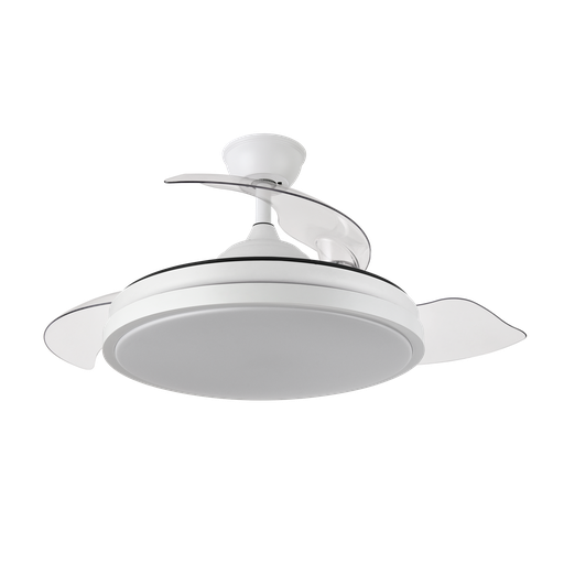 [214591301] Ventilador Dc Escorpion 59w Blanco 3aspas desplegables 107d 6980lm 3000-4000-6000k Remoto+ Temporizador+ Memoria 