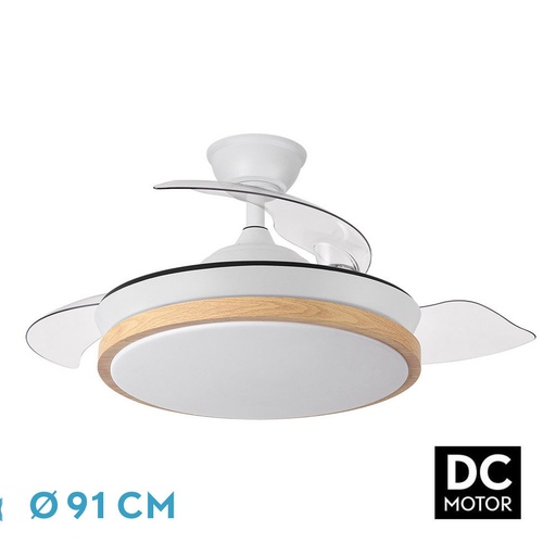 [197099068] Nº9 Ventilador Dc Evros Blanc/hay 72w 6120lm 91d 3aspas Desplegables 3000-4000-6000k Remoto, Temporizador, Memoria