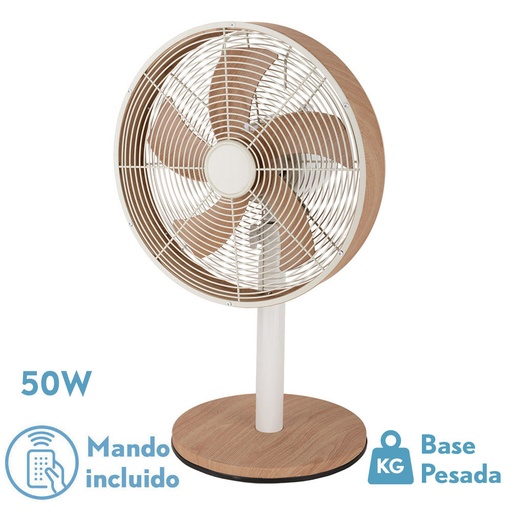 [210571068] VENTILADOR SOBREMESA ALCAÑIZ BLANCO/HAYA 3VEL.45W 5 ASPAS OSCILANTE Y ROTATORIO 59X35X28CM