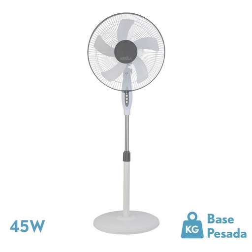 [213841001] VENTILADOR DE PIE BELMONTE BLANCO/GRIS 3 VEL.45W 5ASPAS ORIENTABLE, FIJO Y ROTATORIO REGX43X40 CM
