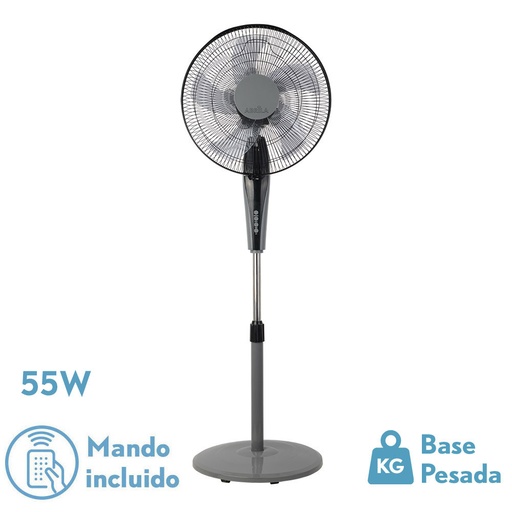 [213941028] VENTILADOR DE PIE BORLON NEGRO/GRIS 3 VEL.55W 5X2ASPAS ORIENTABLE+ REMOTO+ TEMPORIZADOR REGX43X40 CM