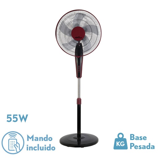 [213941030] VENTILADOR DE PIE BORLON NEGRO/BURDEOS 3 VEL.55W 5X2 ASPAS ORIENTABLE+ REMOTO+ TEMPORIZADOR REGX43X40 CM