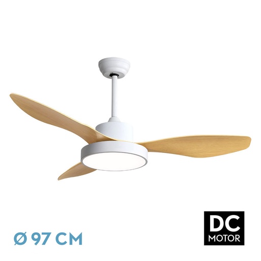 [128599368] Ventilador Dc Hayate 24w 2650lm Blanco/haya 3aspas 97d 3000-4000-6000k Remoto,memoria Y Temporizador